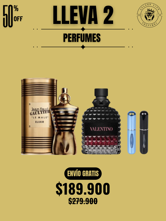 2 PERFUMES + OBSEQUIO (Born in roma intense - Le male elixir + 2 Perfumero)