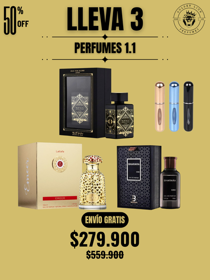 3 PERFUMES + 3 OBSEQUIO (Emeer - Bharara King - Oud For Glory + 3 Perfumero)