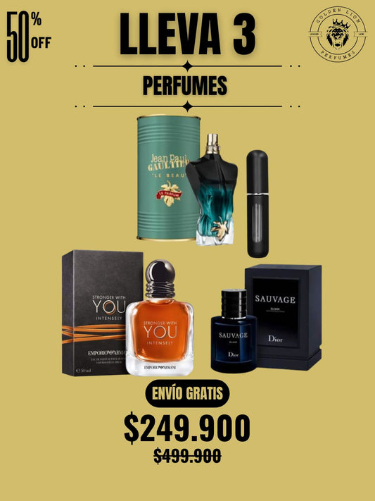 3 PERFUMES + OBSEQUIO (Le beau le parfum - Sauvage elixir - Stronger Intensely + Perfumero)