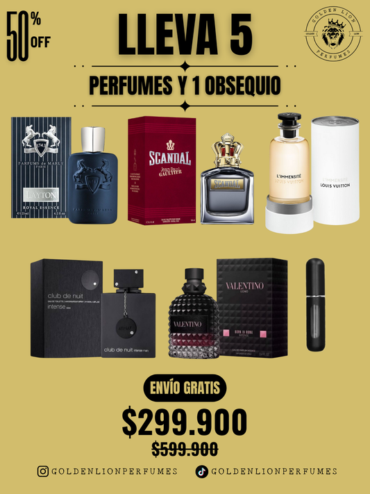 5 PERFUMES + 1 OBSEQUIO (Club De Nuit - Born in roma intense - Scandal - L'Immesite - Layton + 1 Perfumero)