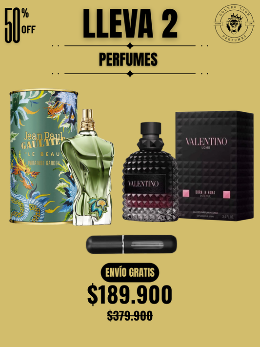 2 PERFUMES + OBSEQUIO (Born in roma intense - Paradise garden + Perfumero)
