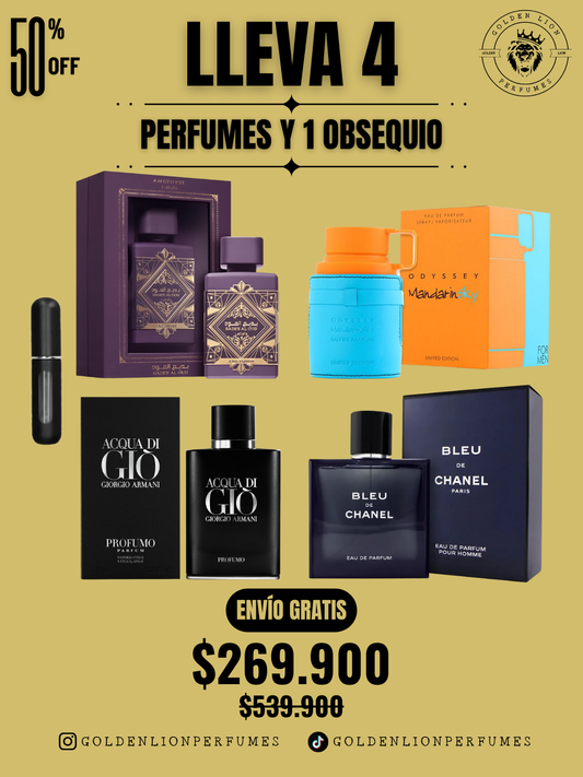4 PERFUMES + 3 OBSEQUIO (Lattafa Amethyst - Profumo - Bleu - Mandarin Sky + 3 Perfumero)